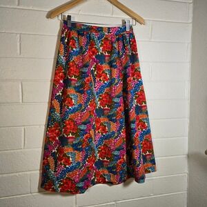 Vtg Handmade Retro Bright Floral Valentines Ditsy Midi Skirt Hippie 70s XS